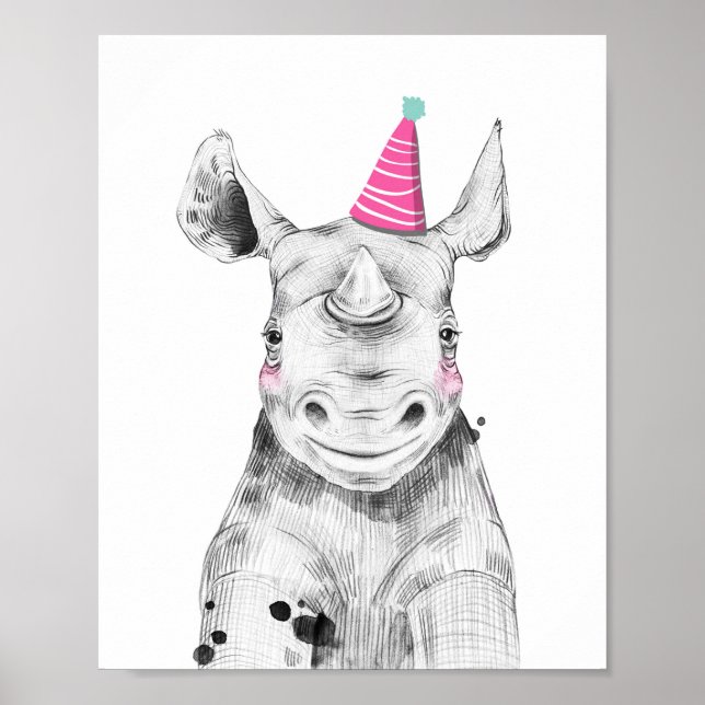 Affiche Party Rhino Wild Safari Animaux Décor d'anniversai (Devant)