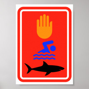 Affiche Pas De Baignade... Requins dans la zone