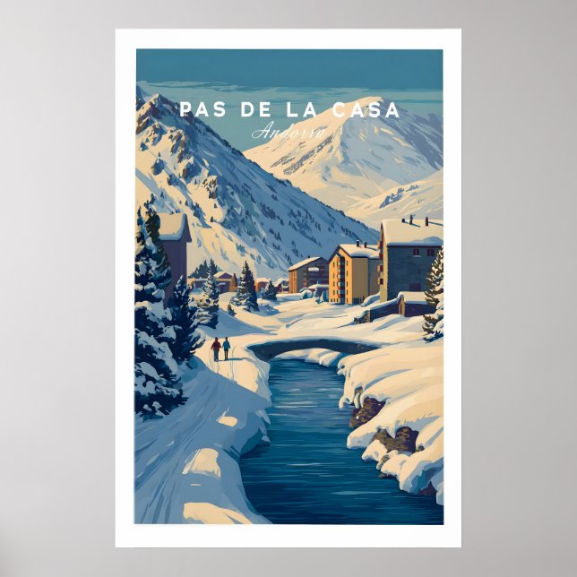 Affiche Pas de la Casa Pyrenees Station de Ski Vue Impress (Devant)