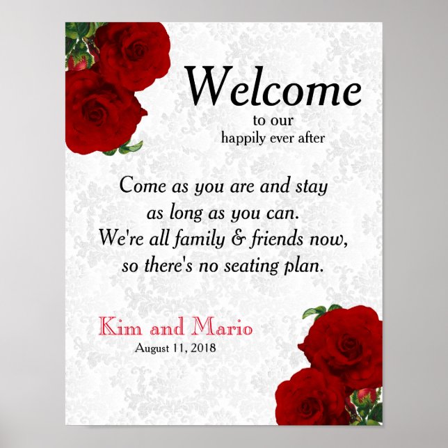 Affiche Pas de plan d'assise - Mariage Roses Roses Rouges  (Devant)