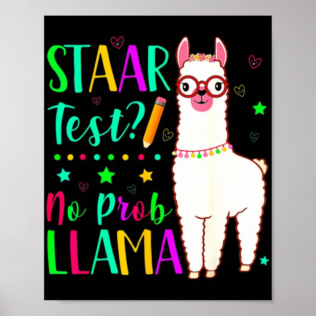 Affiche Pas de Prob Llama Funny Enseignant Test d'examen J (Devant)