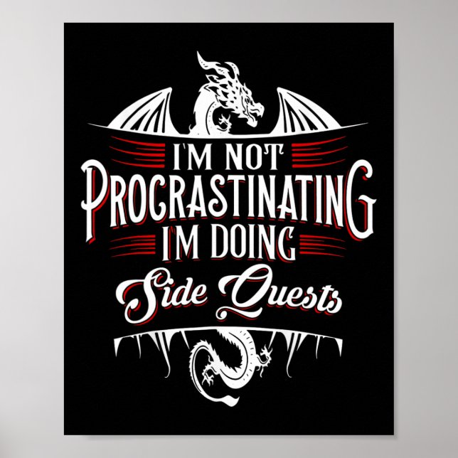 Affiche Pas de Quêtes Secondaires Procrastinant Drôle Rpg  (Devant)