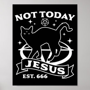 Affiche Pas Jésus - Chat Noir Satanique Diable Halloween G