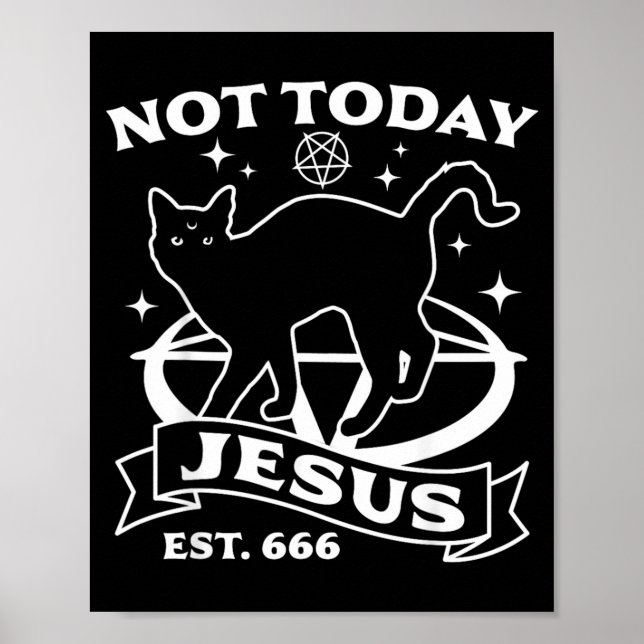Affiche Pas Jésus - Chat Noir Satanique Diable Halloween G (Devant)