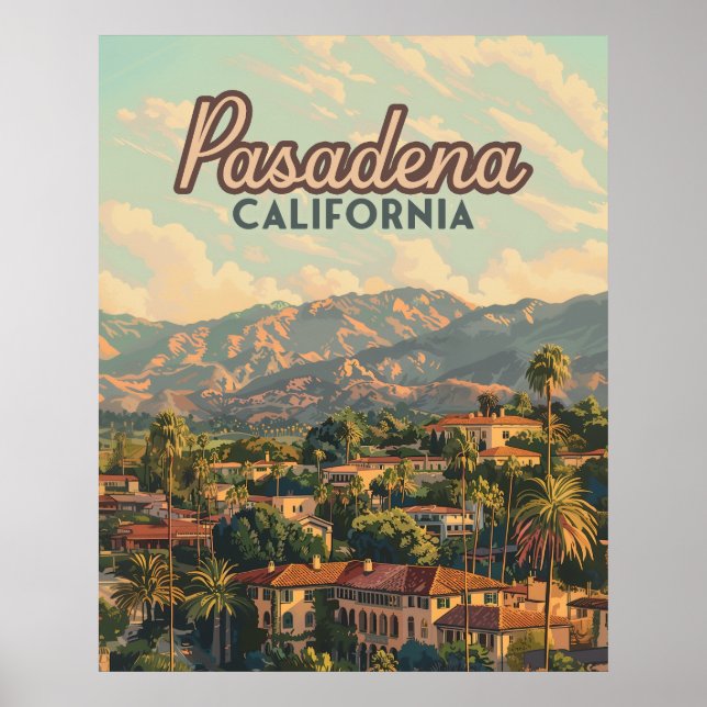 Affiche Pasadena Los Angeles California Mountains Vintage (Devant)