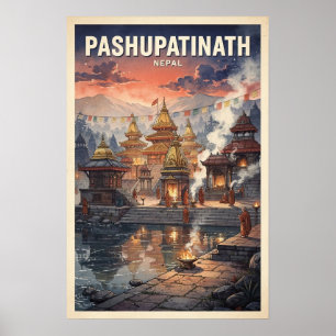 Affiche Pashupatinath Nepal Voyage Rétro