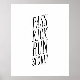 Affiche Pass kick run score fun kid black and white soccer