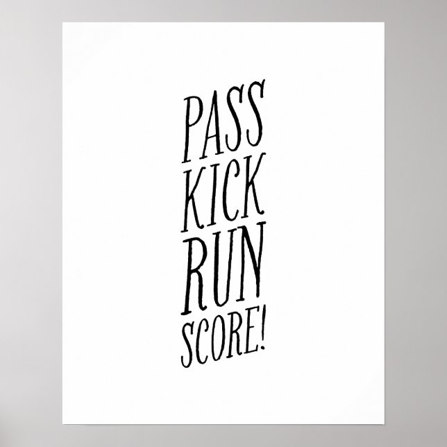 Affiche Pass kick run score fun kid black and white soccer (Devant)