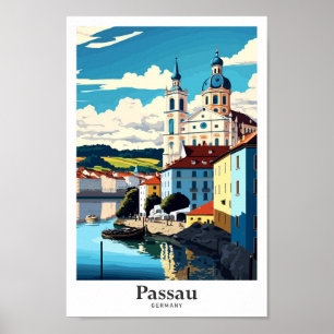 Affiche Passau Allemagne Art Voyage Illustration Vintage