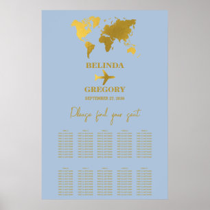 Affiche Passeport de mariage Plan de table Dusty Blue Or