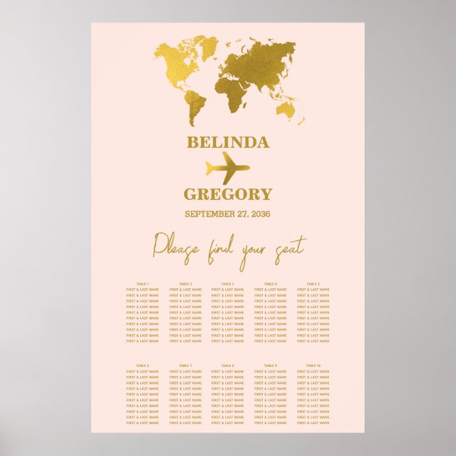 Affiche Passeport de mariage Rose blush Or Plan de table (Devant)
