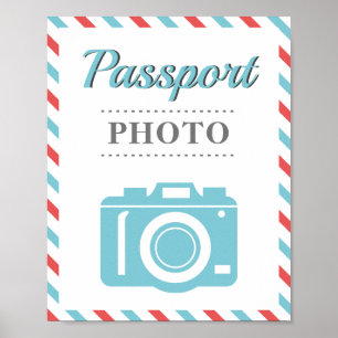 Affiche Passeport Photo Booth Airline Travel Party Blue Re