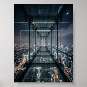 Affiche Passerelle de verre au-dessus de la ville de néon