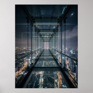 Affiche Passerelle de verre sur la ville néon