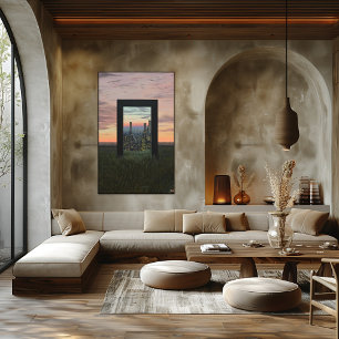 Affiche Passerelle surréaliste onirique vers la ville dans