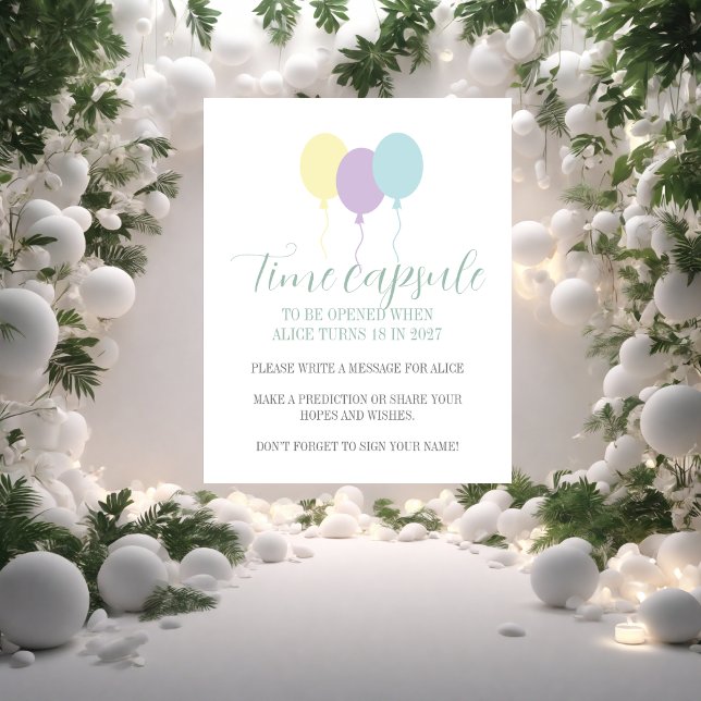 Affiche Pastel ballons lilas 1er Anniversaire heure Capsul (Créateur téléchargé)