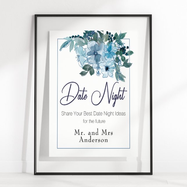 Affiche Pastel Blue Elegant Rose Mariage Date Nuit (Créateur téléchargé)
