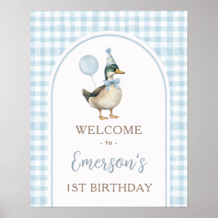Affiche Pastel Blue One Lucky Duck 1er Anniversaire Bienve