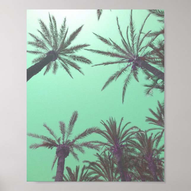 Affiche Pastel Blue Palm Trees Sunset Photo Imprimer (Devant)
