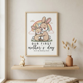 Affiche Pastel Bunny Mom Baby First Mothers Day Calm Love