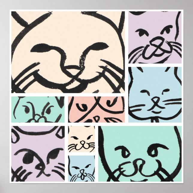 Affiche Pastel Cat Faces (Devant)