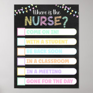 Affiche Pastel Chalkboard Where's the Nurse Door Sign
