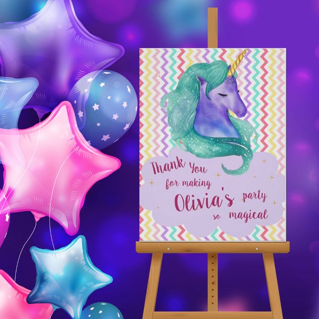 Affiche Pastel Chevron Merci magique Unicorn Anniversaire (Créateur téléchargé)