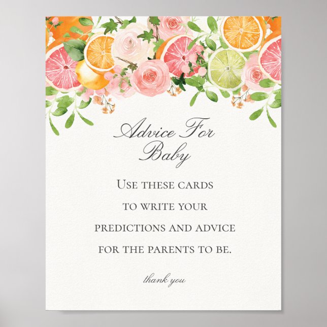 Affiche Pastel Citrus Floral Little Cutie Conseils pour bé (Devant)