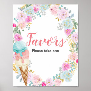 Affiche Pastel Crème glacée Fleurs Aquarelle Symbole préfé