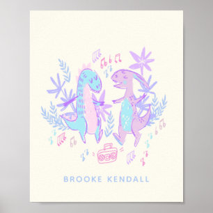 Affiche Pastel Dancing Dinosaures Purple Bleu Personnalisé