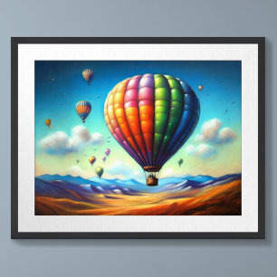 Affiche Pastel Dessin Balloons À Air Chaud Sur Paysage