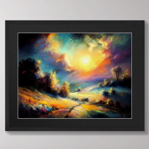 Affiche Pastel Dessin Colorful Nighttime Paysage Lune