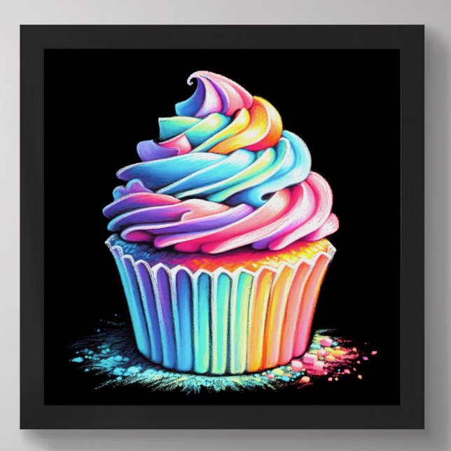 Affiche Pastel Dessin Rainbow Swirl Frosting Cupcake (Créateur téléchargé)