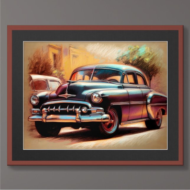 Affiche Pastel Dessin Voiture Vintage 1950 (Créateur téléchargé)
