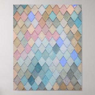 Affiche Pastel Diamond Motif Mermaid bleu rose vert