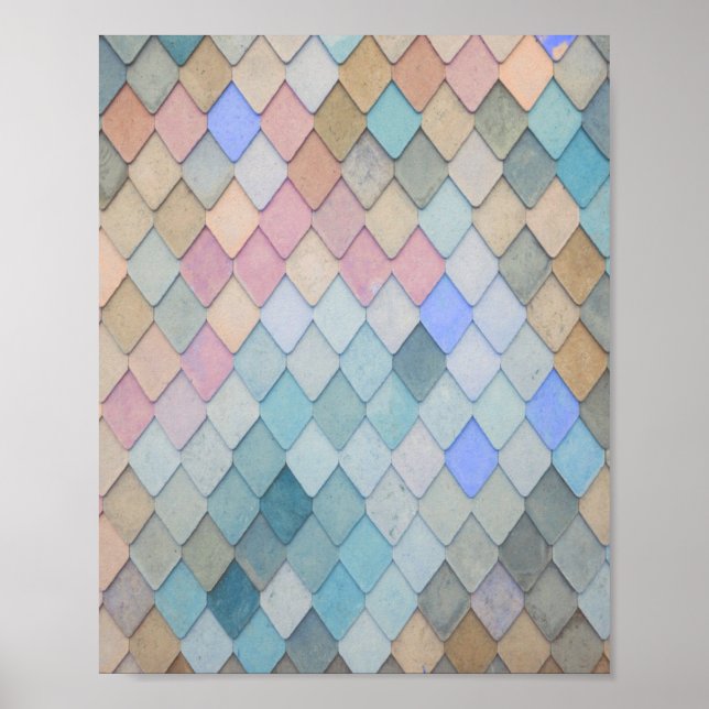 Affiche Pastel Diamond Motif Mermaid bleu rose vert (Devant)