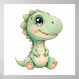 Affiche Pastel Dino Baby Room Art - Aquarelle Dinosaur