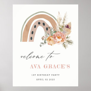 Affiche Pastel Dusky Boho Floral Arc-en-ciel Bienvenue