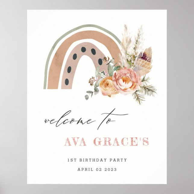 Affiche Pastel Dusky Boho Floral Arc-en-ciel Bienvenue (Devant)