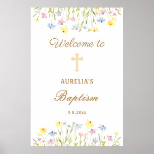 Affiche Pastel Fleur sauvage Baptême Bienvenue