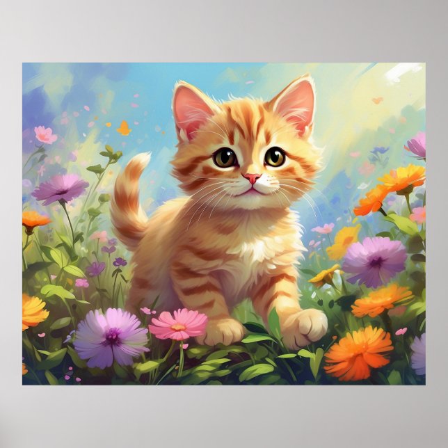 Affiche *~* Pastel Fleurs roses Kitty 5:4 Kitten Cat AP68 (Devant)