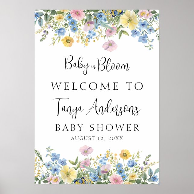 Affiche Pastel Floral Baby in Bloom Aquarelle Bienvenue (Devant)