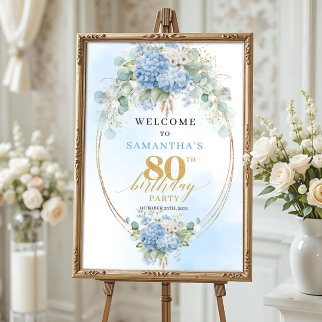 Affiche Pastel Floral Boho Birthday Sign 80th birthday  (Pastel Floral Boho Birthday Sign 80th birthday welcome)