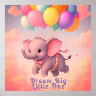 Affiche Pastel Flying Baby Elephant, Nursery Custom