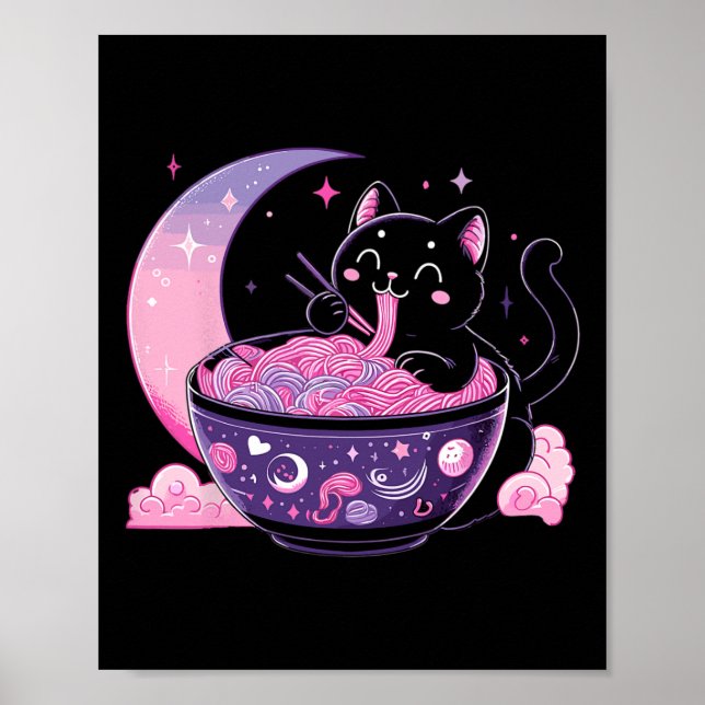 Affiche Pastel Goth Esthétique Kawaii Chat Manger Ramen No (Devant)