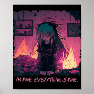 Affiche Pastel Goth Menhera I'm Fine Sad Anime Girl Déplai
