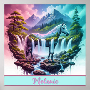 Affiche Pastel Horse Cascade Imaginaire Paysage