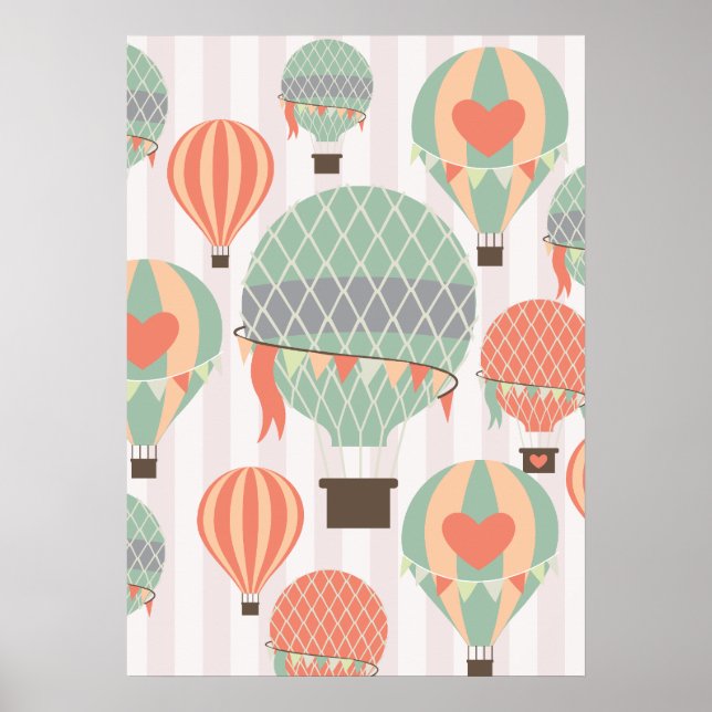 Affiche Pastel Hot Air Balloons Monte Pink Strié Sky (Devant)