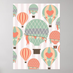 Affiche Pastel Hot Air Balloons Monte Pink Strié Sky