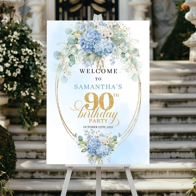 Affiche Pastel Hydrangea Eucalyptus 90th birthday welcome (Pastel Hydrangea Eucalyptus 90th birthday welcome)